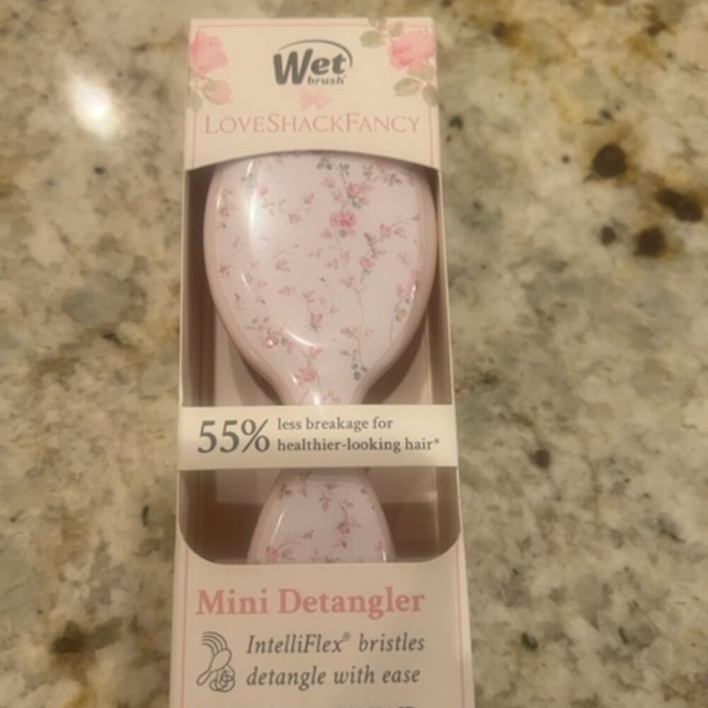 NWT LoveShackFancy Floral Mini Detangler Brush